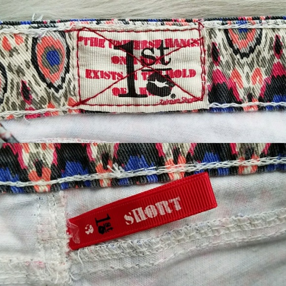 1st💋Kiss Mid-Rise Denim Ikat Print Shorts - Picture 4 of 8